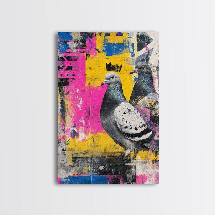 City Pigeon with Crown in Street Art Canvas Print, Graffiti Art, Graffiti, Living Room Decor, Fine Art, Street, GRF-2x3-91