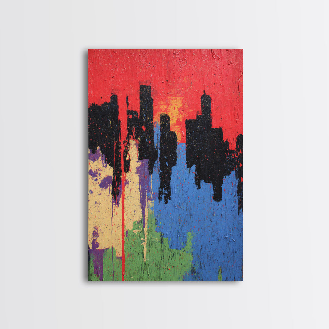 Paint Drips Forming a Skyline Silhouette Framed Canvas Print, Graffiti Art, Bedroom Decor, Living Room Decor, Abstract Art, GRF-2x3-93