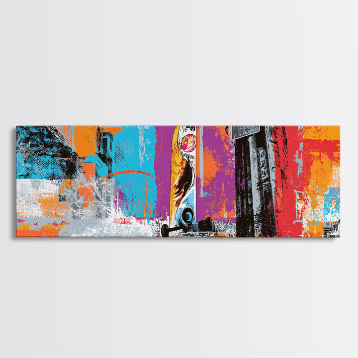 Bright Skateboard Ramp Color Fields Canvas Print, Graffiti Art, Digital Print, Living Room Decor, Abstract Art, Street, GRF-3x1-16