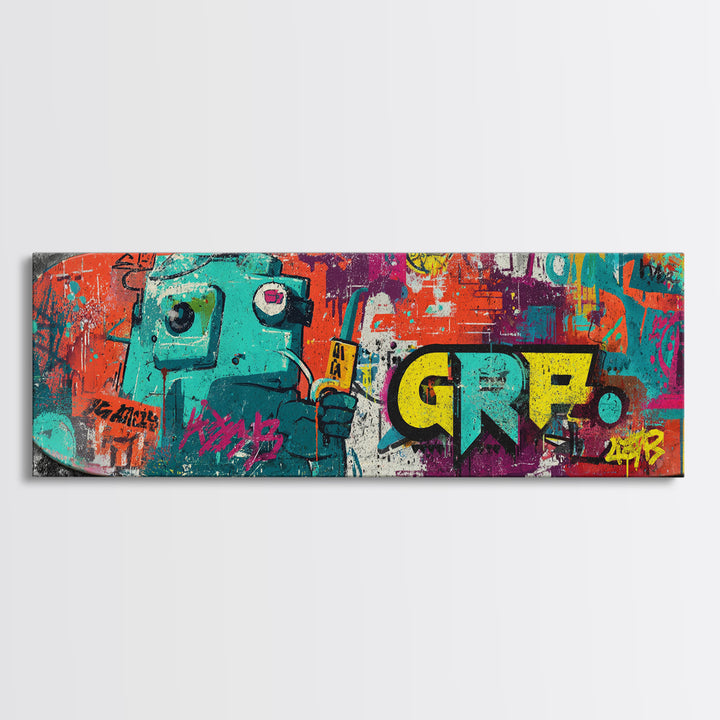 Skateboard Deck Graphic Framed Canvas Print, Graffiti Art, Art Print, Living Room Decor, Fine Art, Street, Wall Hangings, GRF-3x1-23
