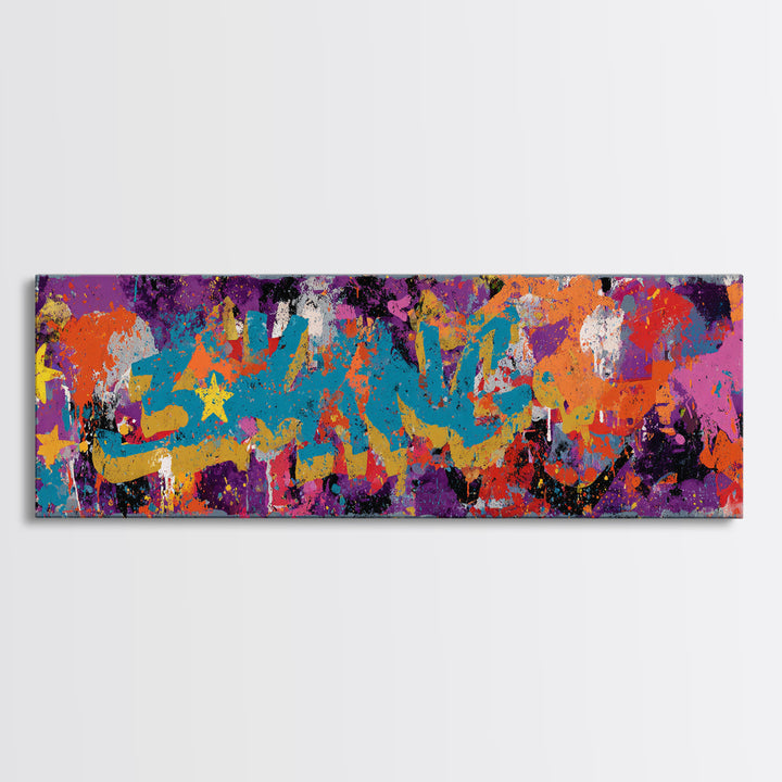 Abstract Crown and Stars Canvas Print, Graffiti Art, Minimalist Decor, Living Room Decor, Fine Art, Street, Mid Century Modern, GRF-3x1-35