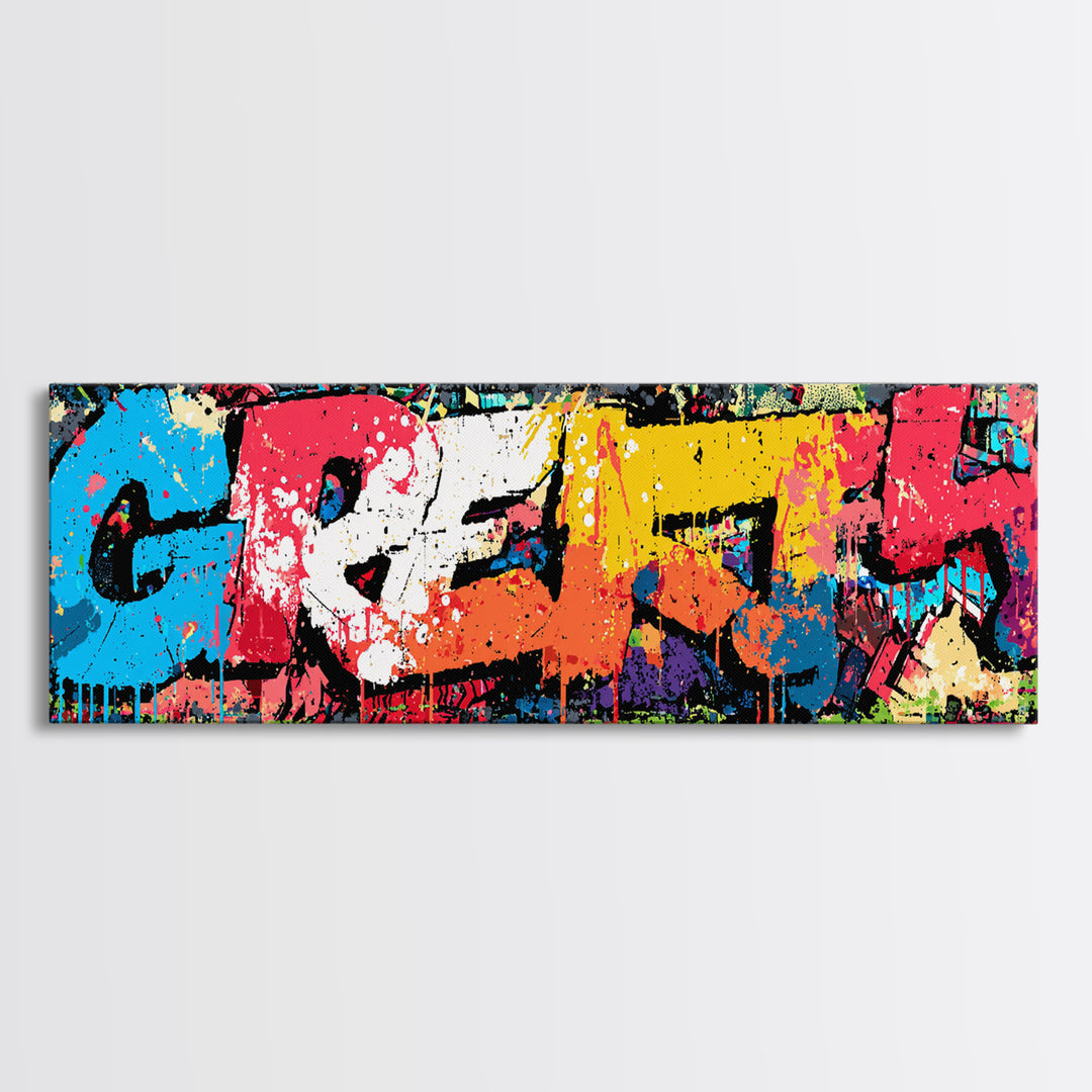 Paint Drips Forming a Skyline Silhouette Framed Canvas Print, Graffiti Art, Canvas Wall Art, Living Room Decor, Abstract Art, GRF-3x1-5