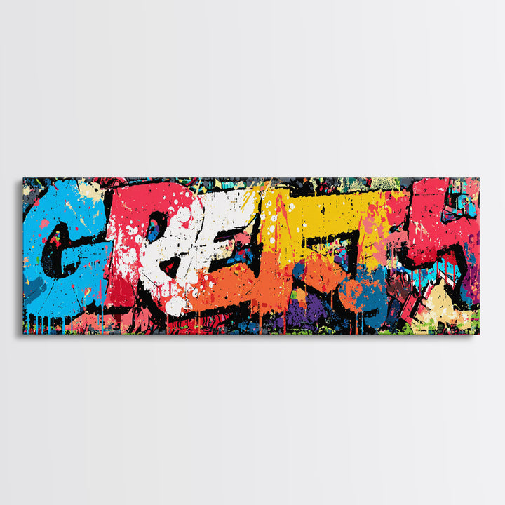 Paint Drips Forming a Skyline Silhouette Framed Canvas Print, Graffiti Art, Canvas Wall Art, Living Room Decor, Abstract Art, GRF-3x1-5