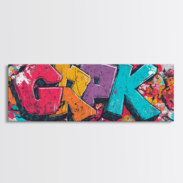 Graffiti Lettering Forms Without Readable Words Framed Canvas Print, Graffiti Art, Neutral Decor, Living Room Decor, Street, GRF-3x1-73