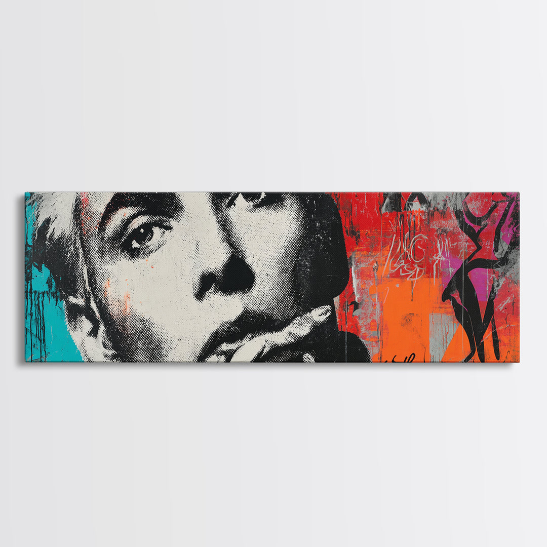 Stencil Portrait with Red and Black Contrast Canvas Print, Graffiti Art, Art, Living Room Decor, Street, Canvas Wall Art, GRF-3x1-76