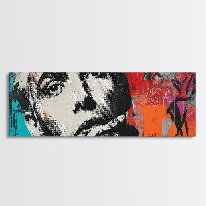 Stencil Portrait with Red and Black Contrast Canvas Print, Graffiti Art, Art, Living Room Decor, Street, Canvas Wall Art, GRF-3x1-76