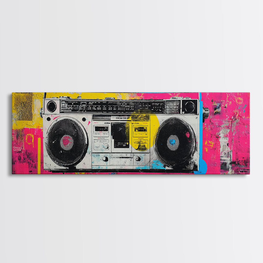Boombox and Cassette Tape Canvas Print, Graffiti Art, Wall Hangings, Living Room Decor, Fine Art, Street, Digital Print, GRF-3x1-78