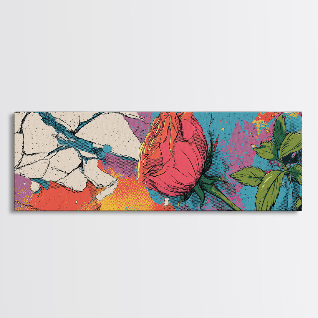 Graffiti Rose Blooming from Concrete Crack Canvas Print, Graffiti Art, Canvas Print, Living Room Decor, Oil Painting, Street, GRF-3x1-85