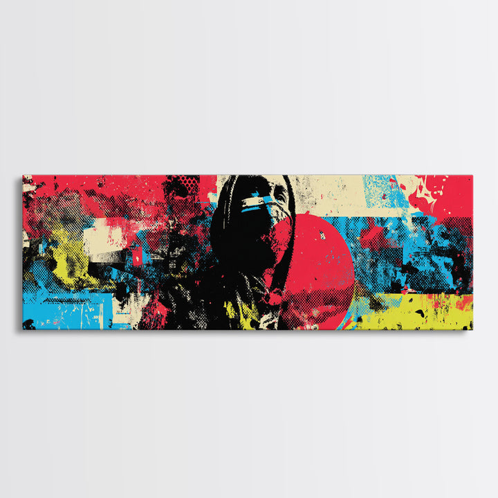 Masked Street Artist Silhouette Canvas Print, Graffiti Art, Canvas Wall Art, Living Room Decor, Watercolor Art, Street, GRF-3x1-86
