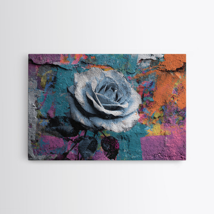 Graffiti Rose Blooming from Concrete Crack Canvas Print, Graffiti Art, Digital Print, Living Room Decor, Fine Art, Street, GRF-3x2-1