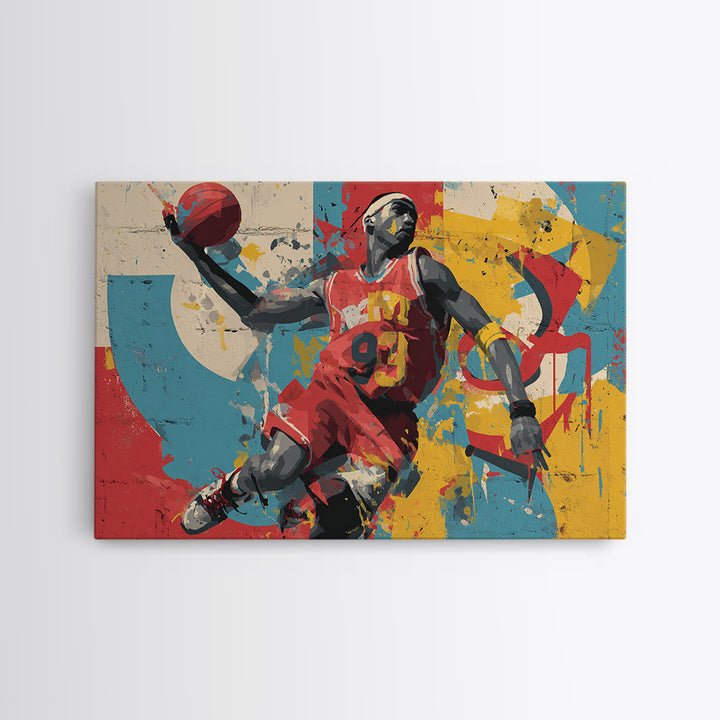 Basketball Player in Street Mural Energy Framed Canvas Print, Graffiti Art, Modern Wall Art, Living Room Decor, Street, GRF-3x2-24