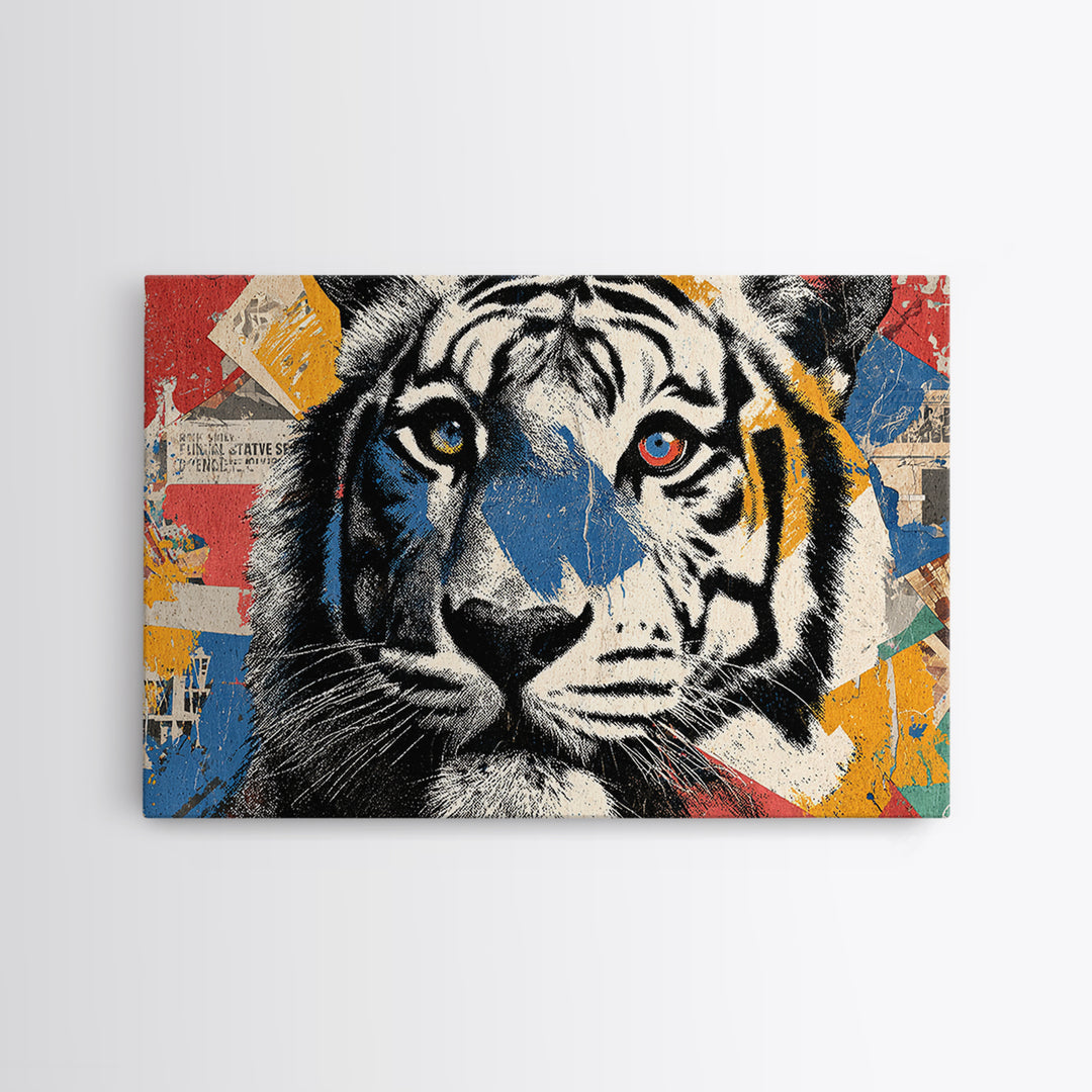 Urban Tiger Portrait Framed Canvas Print, Graffiti Art, Statement Artwork, Living Room Decor, Fine Art, Street, Wall Decor, GRF-3x2-31