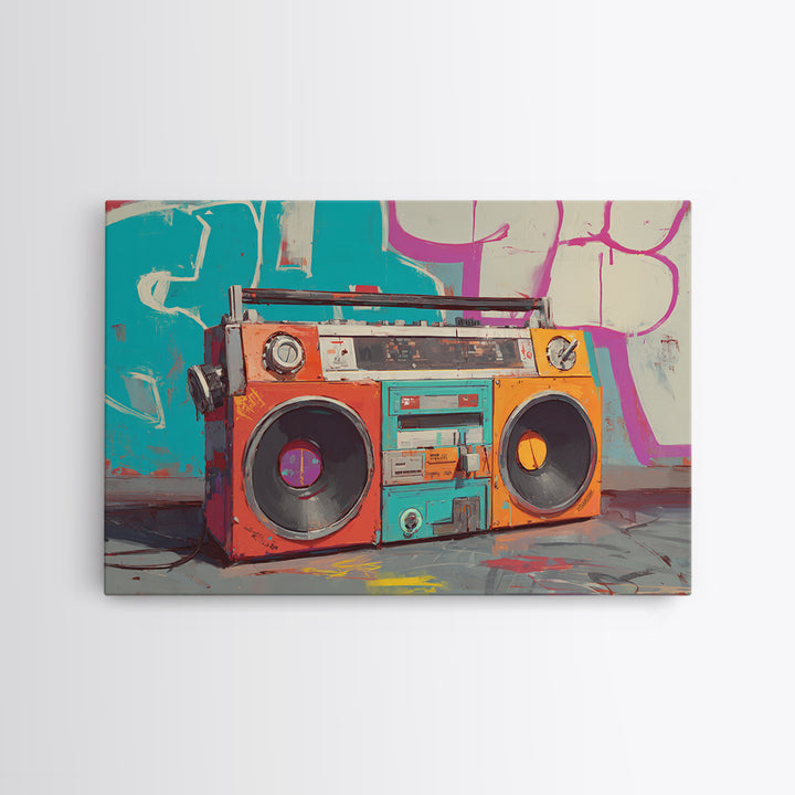 Boombox and Cassette Tape Canvas Print, Graffiti Art, Framed Art, Living Room Decor, Fine Art, Street, Neutral Decor, GRF-3x2-42