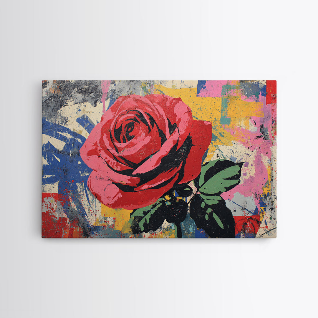 Graffiti Rose Blooming from Concrete Crack Canvas Print, Graffiti Art, Neutral Decor, Living Room Decor, Fine Art, Street, GRF-3x2-49