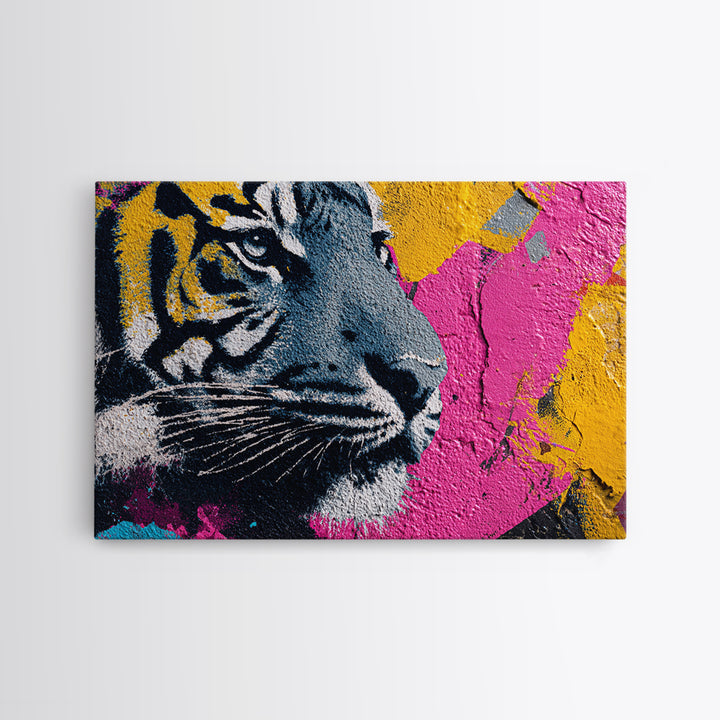 Urban Tiger Portrait Framed Canvas Print, Graffiti Art, Original Painting, Living Room Decor, Fine Art, Street, Unique Wall Art, GRF-3x2-7