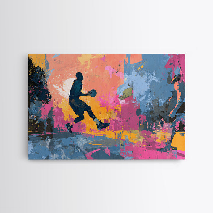 Basketball Player in Street Mural Energy Canvas Print, Graffiti Art, Contemporary Art, Living Room Decor, Fine Art, Street, GRF-3x2-72