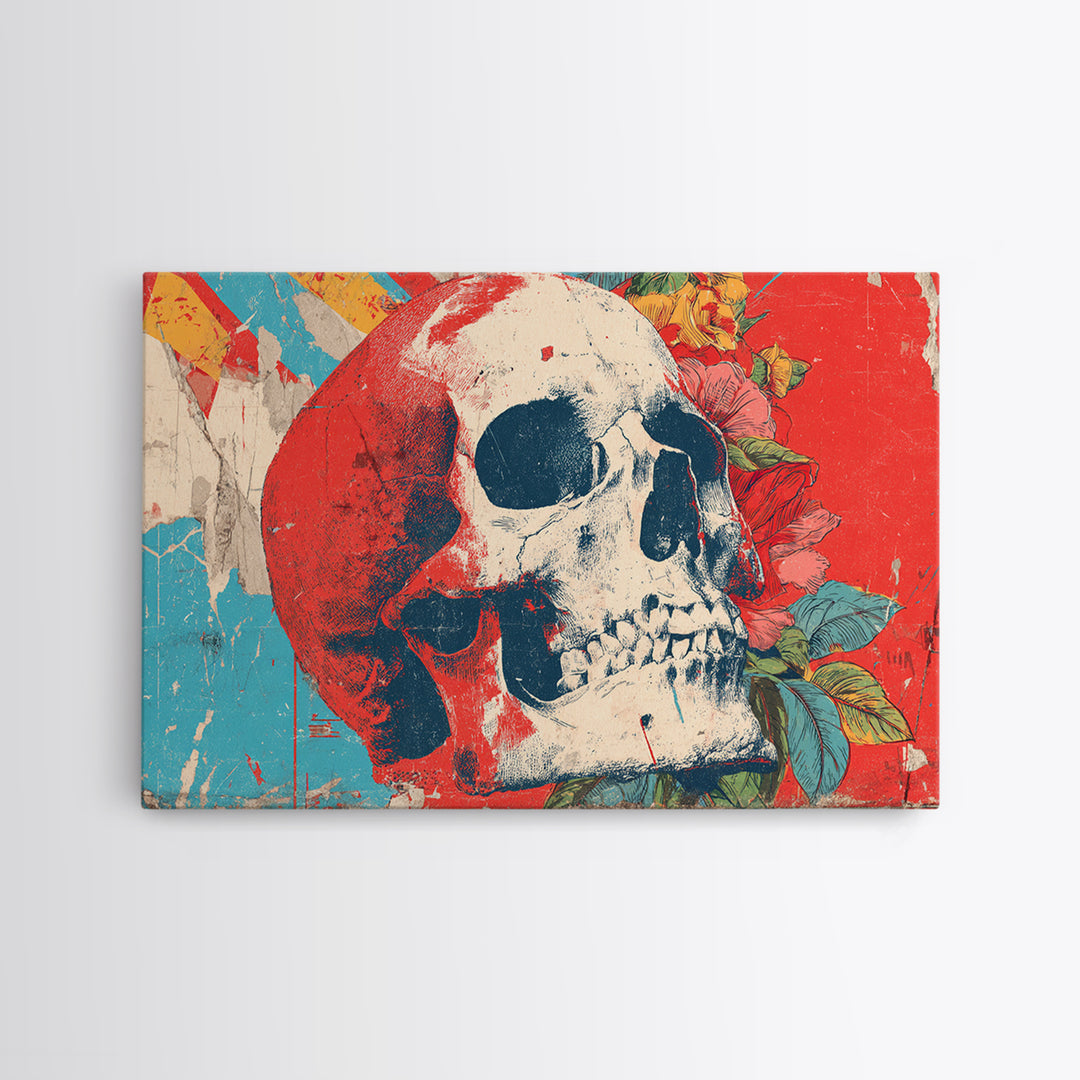 Street Mural Skull Framed Canvas Print, Graffiti Art, 3d Wall Art, Living Room Decor, Oil Painting, Street, Statement Artwork, GRF-3x2-9