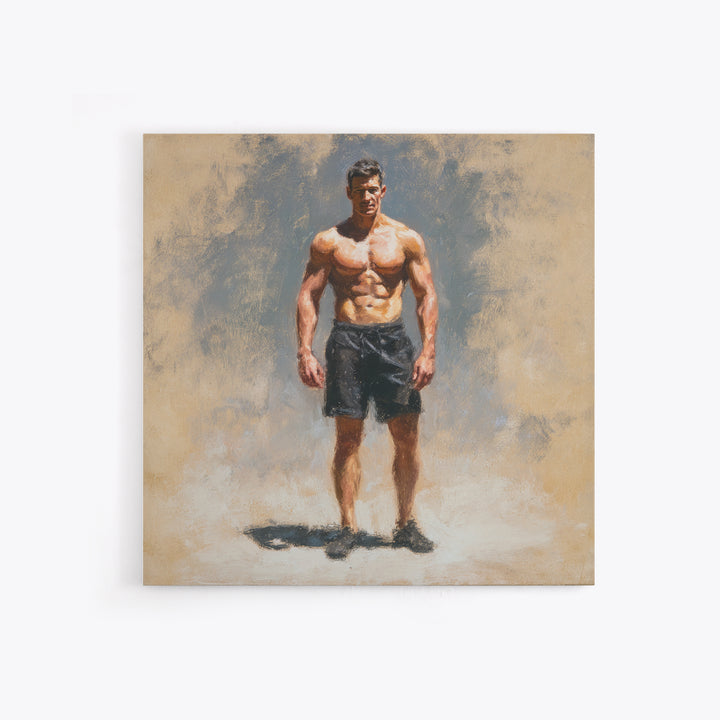 Bodybuilder Pose Rendered Framed Canvas Print, Gym Art, Living Room Decor, Gym Decor, Oil Painting, Strength, Sports Poster, GYM-1x1-28