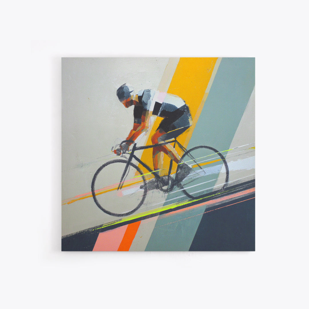 Cyclist Racing Through Neon Speed Lines Framed Canvas Print, Gym Art, Gallery Decor, Gym Decor, Fine Art, Strength, Wall Art, GYM-1x1-38