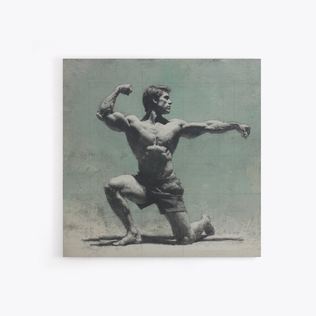 Bodybuilder Pose Rendered Framed Canvas Print, Gym Art, Cool Posters, Gym Decor, Strength, Gallery Decor, Neutral Decor, GYM-1x1-52
