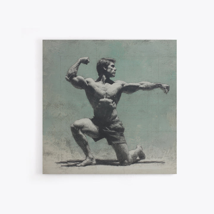 Bodybuilder Pose Rendered Framed Canvas Print, Gym Art, Cool Posters, Gym Decor, Strength, Gallery Decor, Neutral Decor, GYM-1x1-52