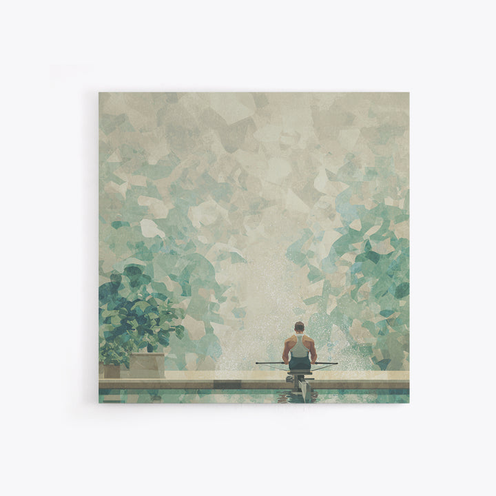 Rowing Athlete with Water Spray and Rhythm Framed Canvas Print, Gym Art, Boho Decor, Gym Decor, Oil Painting, Strength, GYM-1x1-61