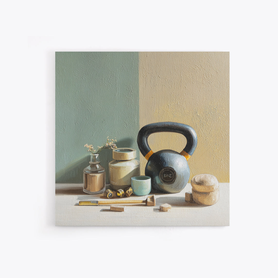Kettlebell Still Life Canvas Print, Gym Art, Statement Artwork, Gym Decor, Fine Art, Strength, Canvas Wall Art, GYM-1x1-9