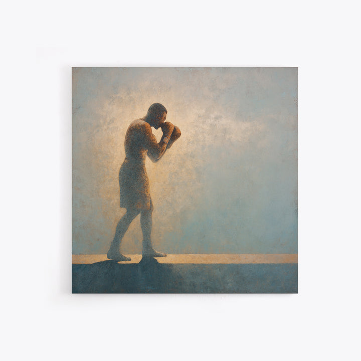 Powerful Boxer Silhouette Canvas Print, Gym Art, Living Room Decor, Gym Decor, Oil Painting, Strength, Sports Poster, GYM-1x1-97