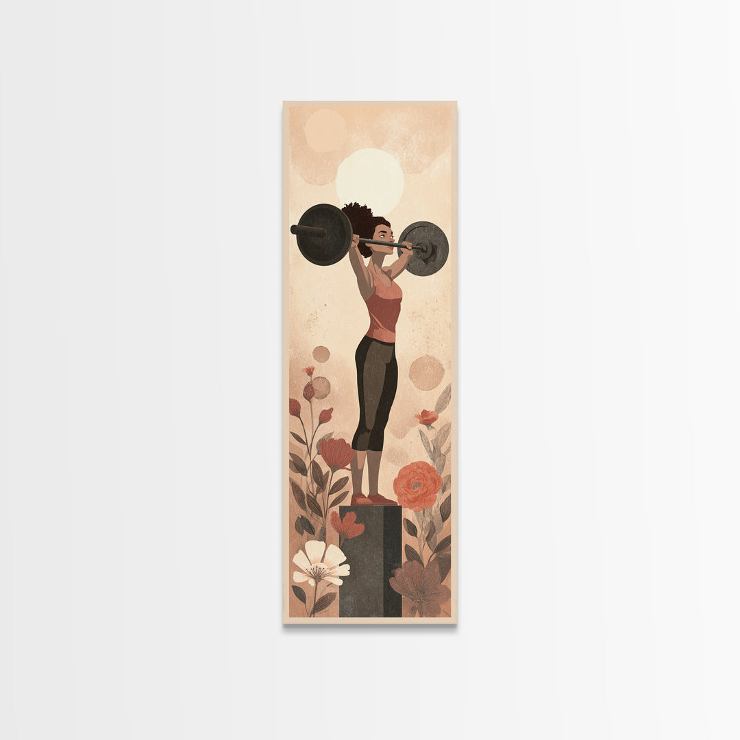 Female Weightlifter with Triumphant Stance Canvas Print, Gym Art, Home Gym Sign, Gym Decor, Watercolor Art, Strength, GYM-1x3-67