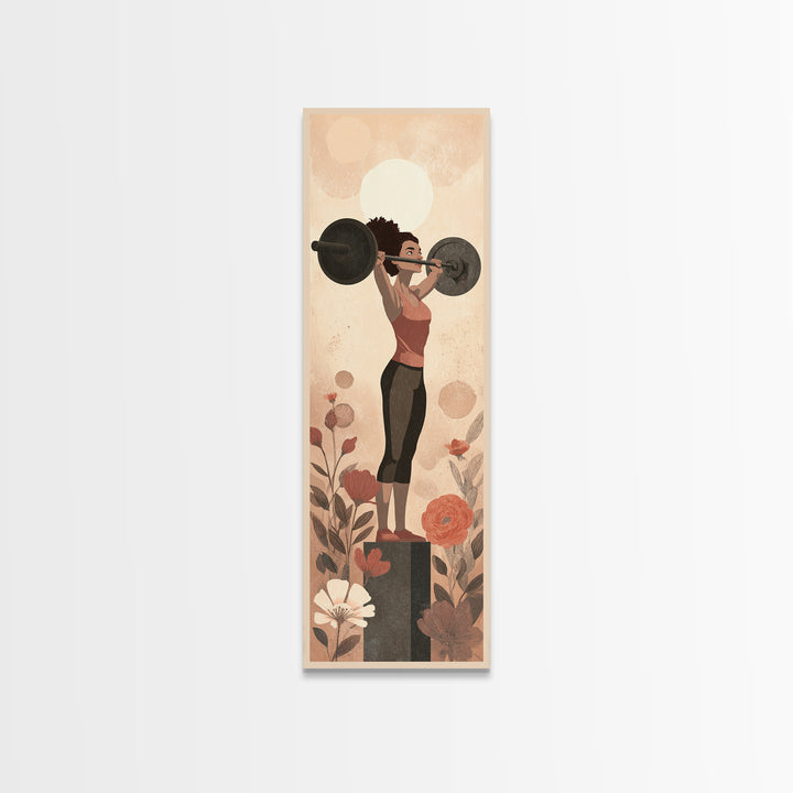 Female Weightlifter with Triumphant Stance Canvas Print, Gym Art, Home Gym Sign, Gym Decor, Watercolor Art, Strength, GYM-1x3-67