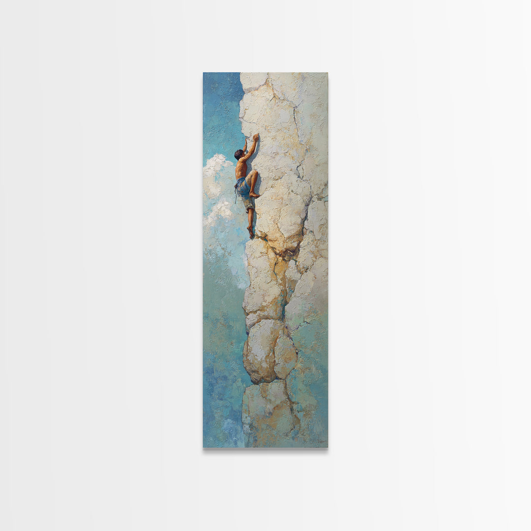 Rock Climber Reaching a Glowing Hold Canvas Print, Gym Art, Art Print, Gym Decor, Fine Art, Strength, Abstract Wall Art, GYM-1x3-94
