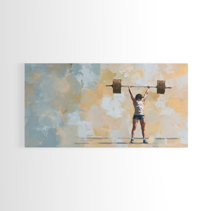 Female Weightlifter with Triumphant Stance Framed Canvas Print, Gym Art, Man Cave Decor, Gym Decor, Fine Art, Strength, GYM-2x1-3