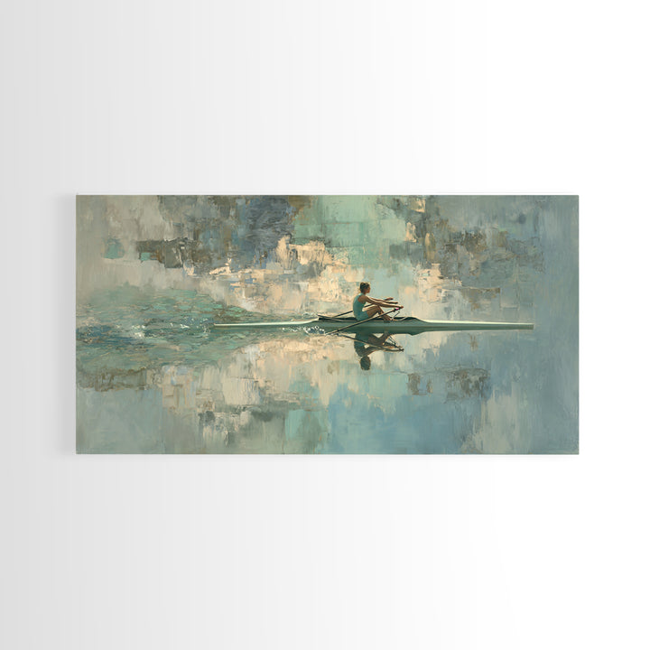 Rowing Athlete with Water Spray and Rhythm Framed Canvas Print, Gym Art, Print, Gym Decor, Fine Art, Strength, Wall Decoration, GYM-2x1-33