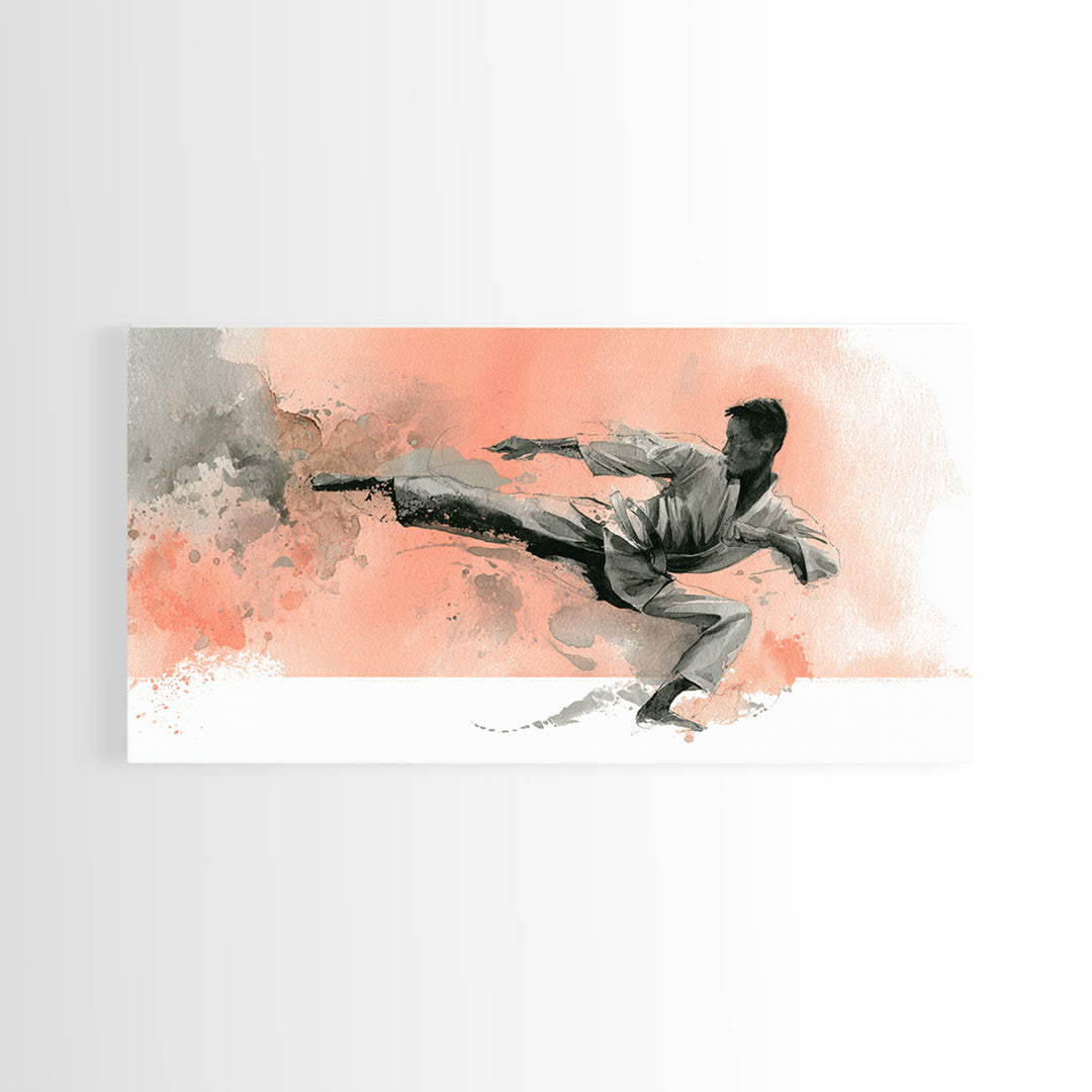 Martial Artist Kick Painted Framed Canvas Print, Gym Art, Printable Wall Art, Gym Decor, Fine Art, Strength, Sports Decor, GYM-2x1-7