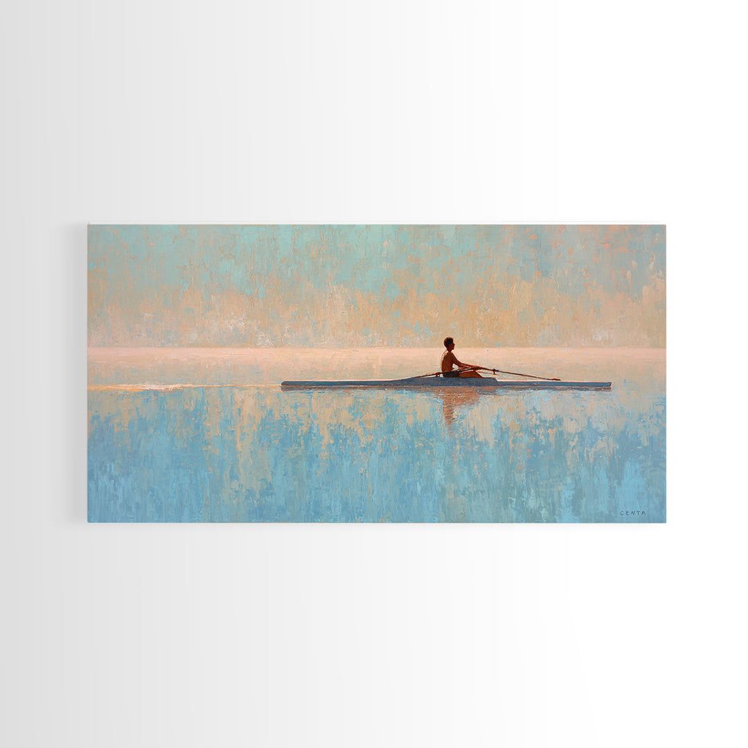 Rowing Athlete with Water Spray and Rhythm Framed Canvas Print, Gym Art, Print, Gym Decor, Fine Art, Strength, Wall Decoration, GYM-2x1-9