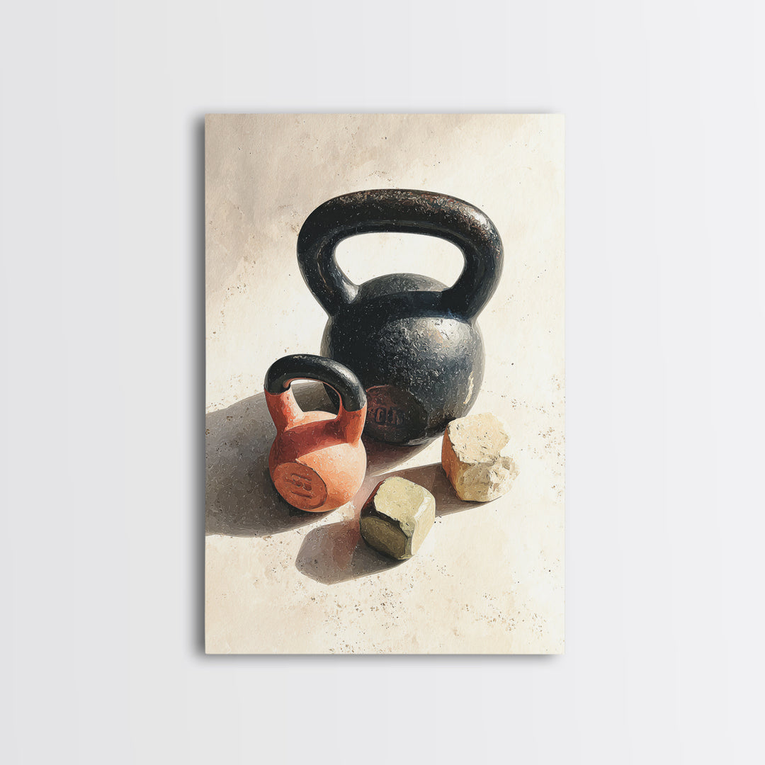 Kettlebell Still Life Framed Canvas Print, Gym Art, Motivational Poster, Gym Decor, Abstract Art, Strength, Motivational Art, GYM-2x3-17