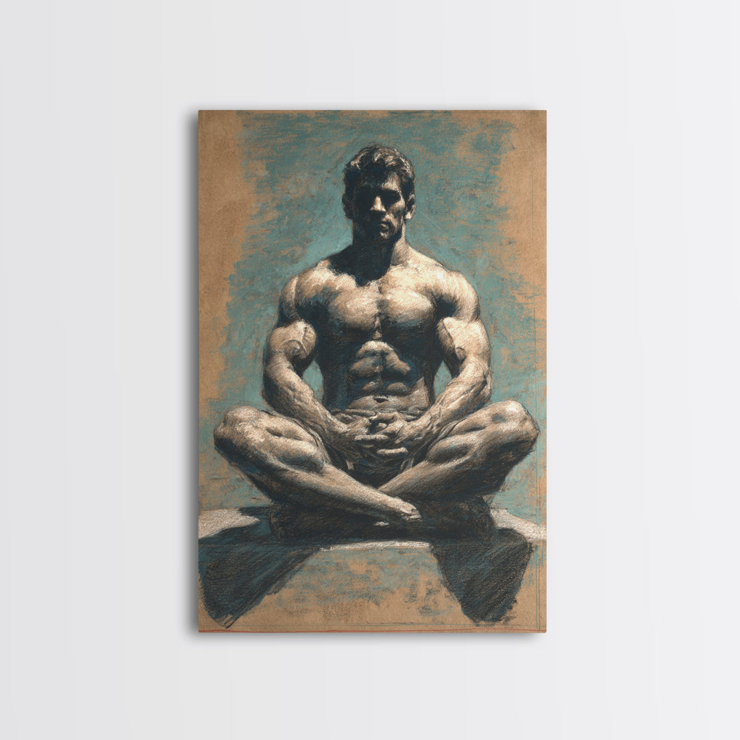 Bodybuilder Pose Rendered Framed Canvas Print, Gym Art, Bar Art, Gym Decor, Fine Art, Strength, Gym Sign, Motivational Art, GYM-2x3-60