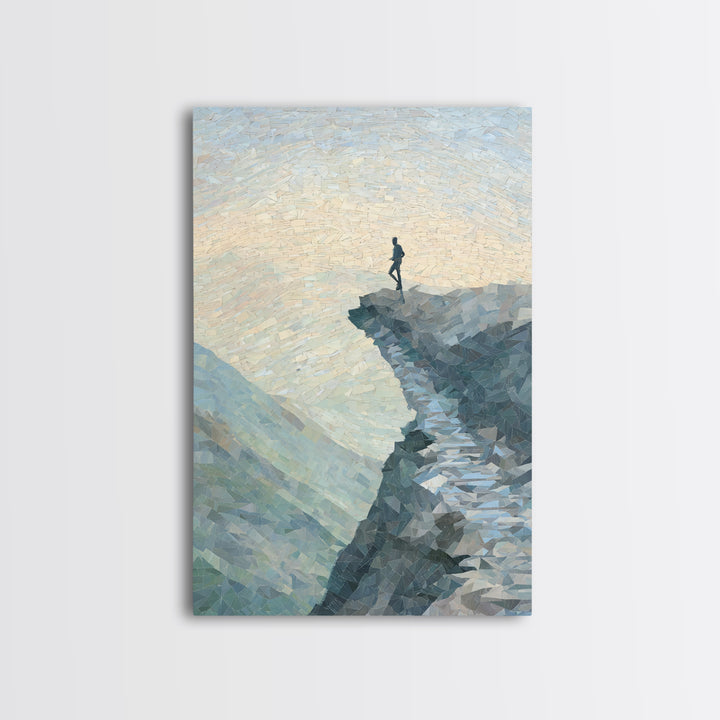Runner on Mountain Ridge at Sunrise Framed Canvas Print, Gym Art, Sports Decor, Gym Decor, Oil Painting, Strength, GYM-2x3-68