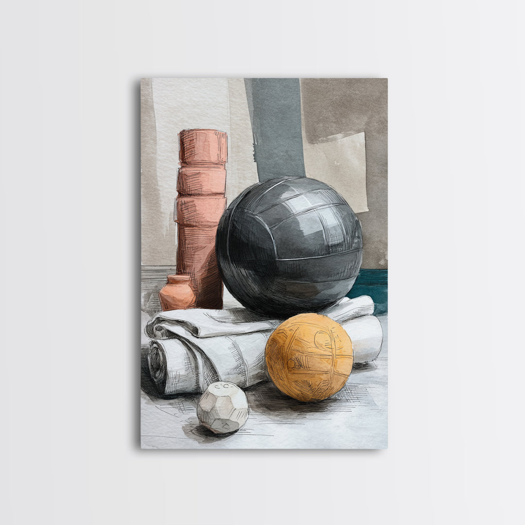Medicine Ball and Chalk Still Life Canvas Print, Gym Art, Fine Art Print, Gym Decor, Fine Art, Strength, Wall Decor, GYM-2x3-7