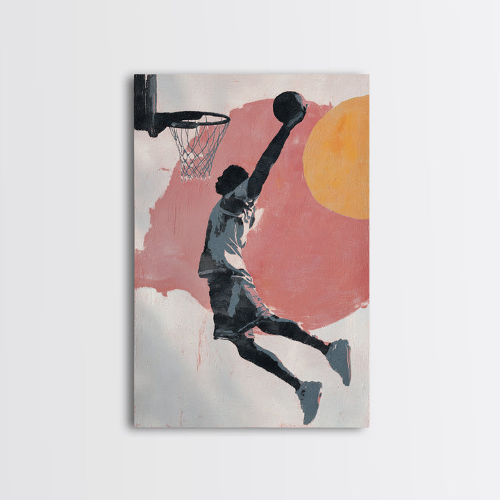 Basketball Player Dunking Through Bold Color Canvas Print, Gym Art, Motivational Poster, Gym Decor, Abstract Art, Strength, GYM-2x3-86