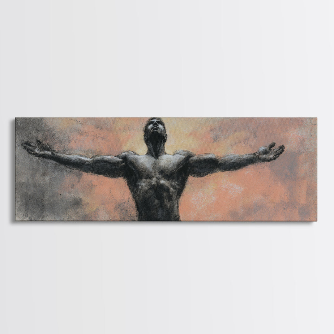 Bodybuilder Pose Rendered Canvas Print, Gym Art, Gym Wall Decor, Gym Decor, Fine Art, Strength, Room Decor, Textured Painting, GYM-3x1-20