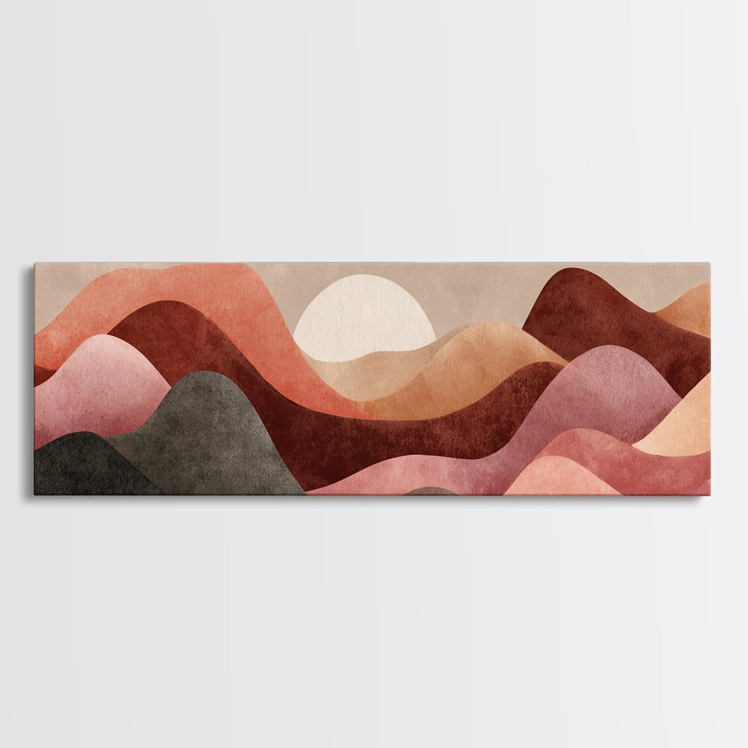 Minimal Heartbeat and Mountain Endurance Symbol Framed Canvas Print, Gym Art, Sports Decor, Gym Decor, Oil Painting, Strength, GYM-3x1-82