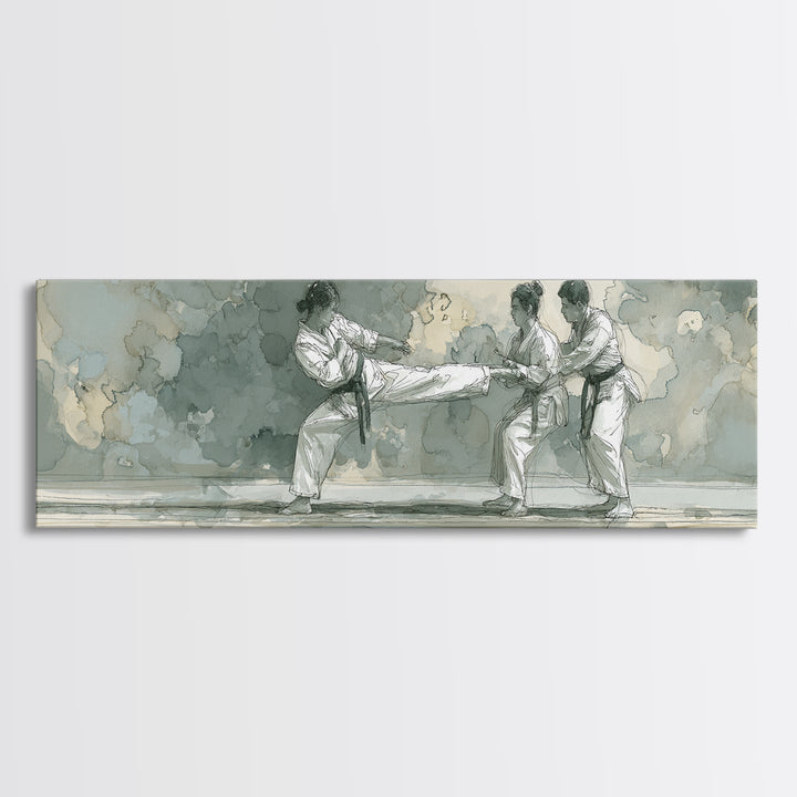 Martial Artist Kick Painted Framed Canvas Print, Gym Art, Abstract Wall Art, Gym Decor, Fine Art, Strength, Bodybuilding Poster, GYM-3x1-99