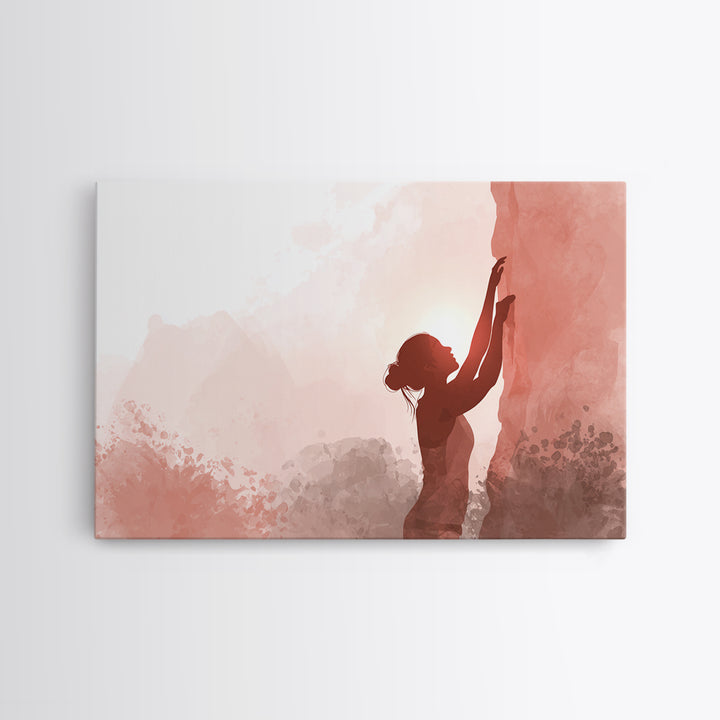 Rock Climber Reaching a Glowing Hold Framed Canvas Print, Gym Art, Man Cave Decor, Gym Decor, Strength, Home Gym Decor, GYM-3x2-14