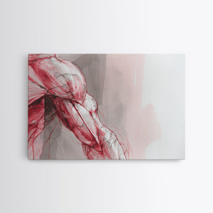 Abstract Muscle Anatomy Framed Canvas Print, Gym Art, Framed Canvas, Gym Decor, Abstract Art, Strength, Textured Painting, GYM-3x2-36