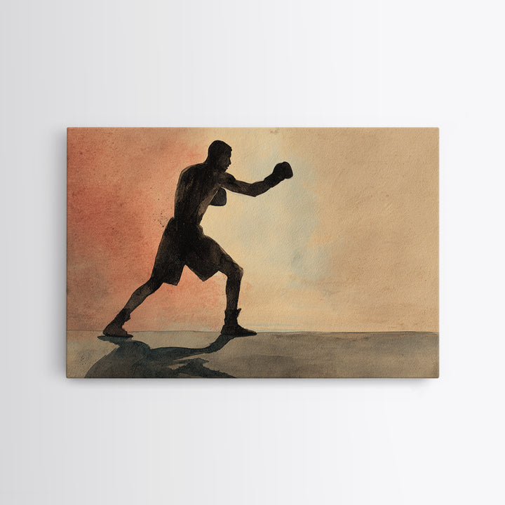 Powerful Boxer Silhouette Framed Canvas Print, Gym Art, Gym Wall Decor, Gym Decor, Fine Art, Strength, Room Decor, GYM-3x2-5