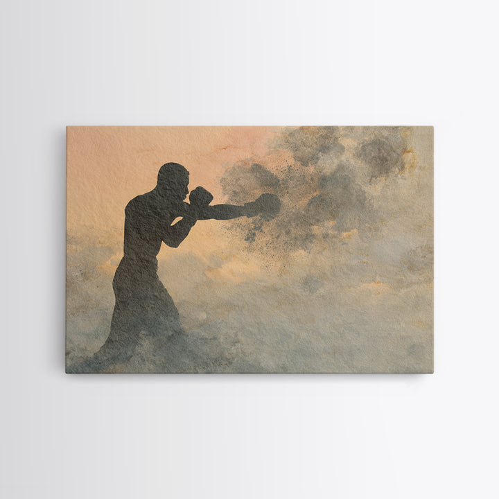 Powerful Boxer Silhouette Framed Canvas Print, Gym Art, Art Print, Gym Decor, Fine Art, Strength, Abstract Wall Art, Bar Art, GYM-3x2-77