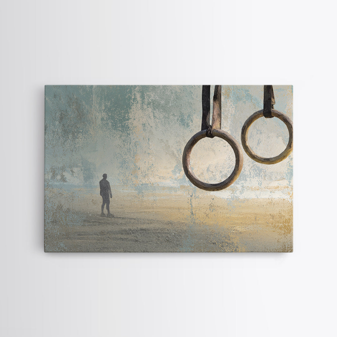 Gymnast Rings Athlete Framed Canvas Print, Gym Art, Contemporary Art, Gym Decor, Oil Painting, Strength, Gym Wall Decor, GYM-3x2-91
