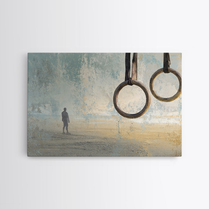 Gymnast Rings Athlete Framed Canvas Print, Gym Art, Contemporary Art, Gym Decor, Oil Painting, Strength, Gym Wall Decor, GYM-3x2-91