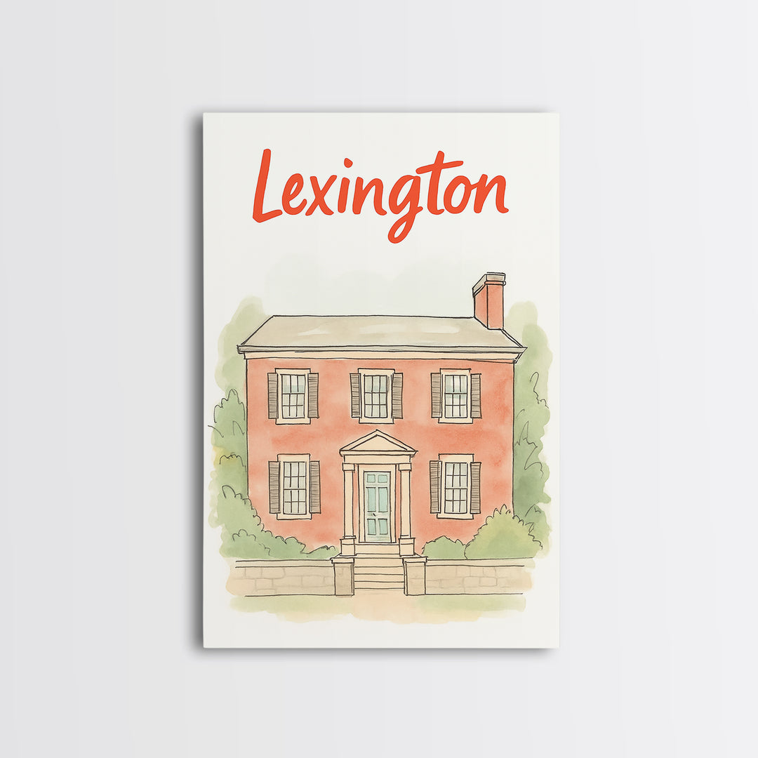 Lexington Travel Poster, Canvas Print, Illustrated City Wall Art, Lexington Wall Art, Travel Poster Art, Watercolor City Skyline, Design 2